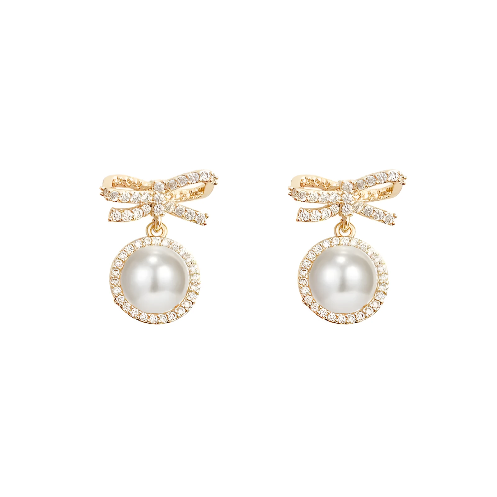 Bow pearl simple micro stud earrings white copper electroplated bowknot gemstone stud earrings
