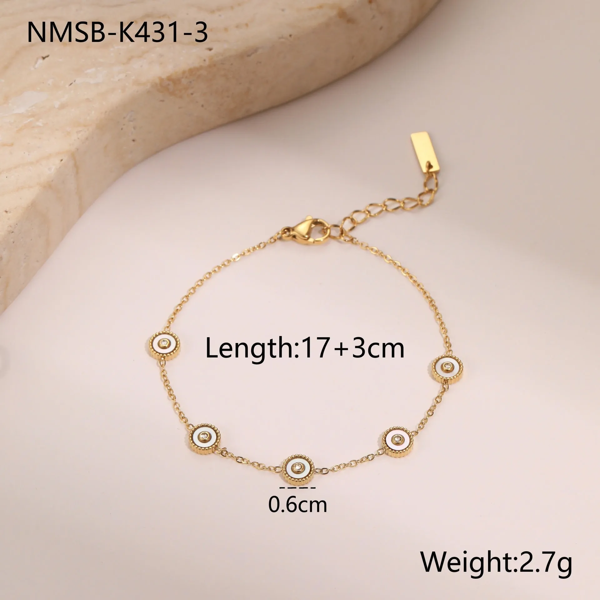 Women's stainless steel bracelet with 18K gold plating and geometric fritillary charm, includes matching necklace