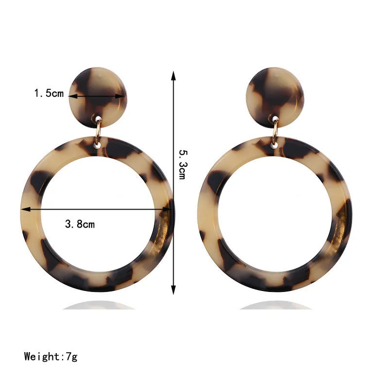 Acrylic acetate plate leopard earring in coffee colour with metal drop design