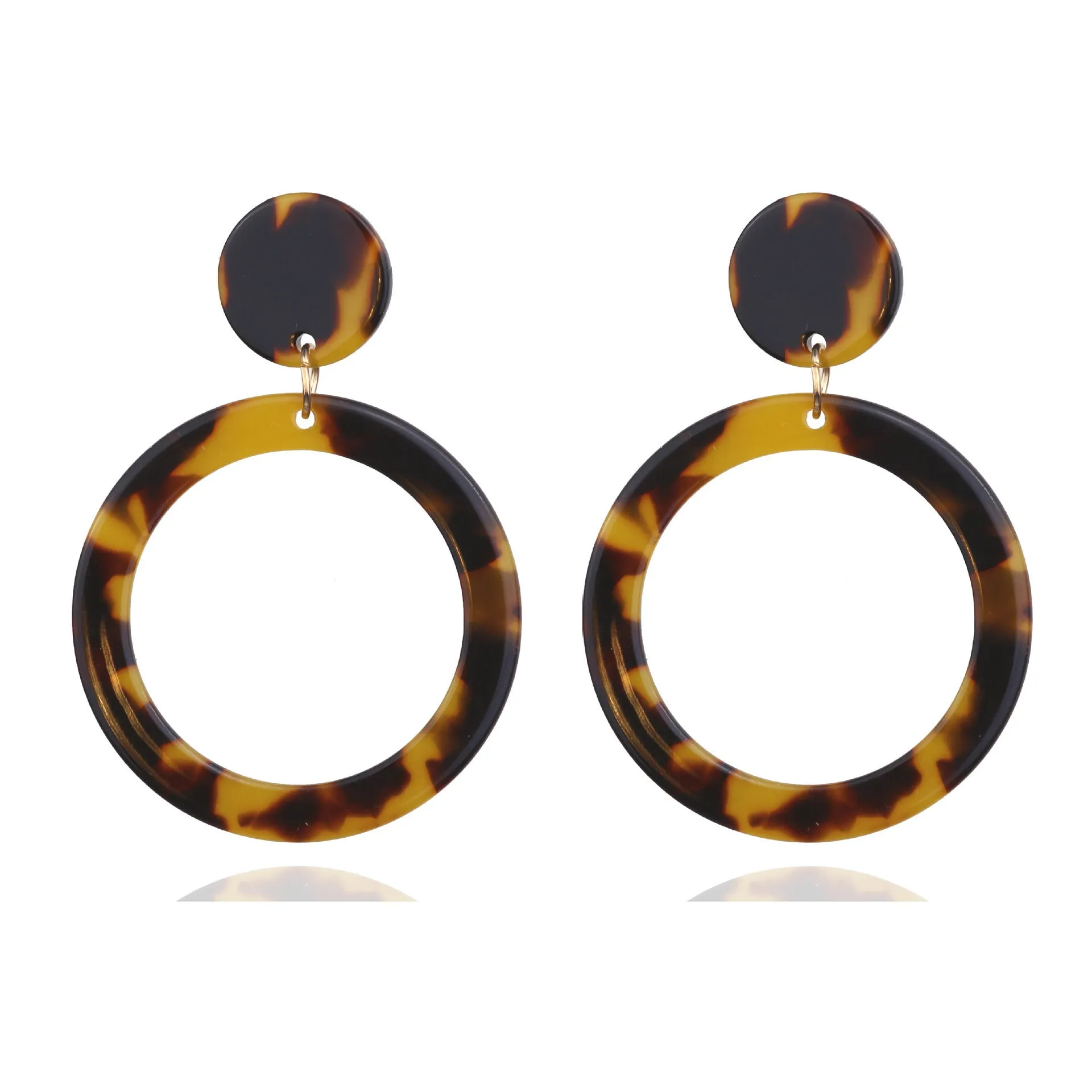 Acrylic acetate plate leopard earring in coffee colour with metal drop design