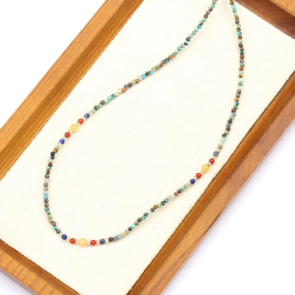 New cute broken silver necklace with natural pearl pendant and colourful beads on collarbone chain