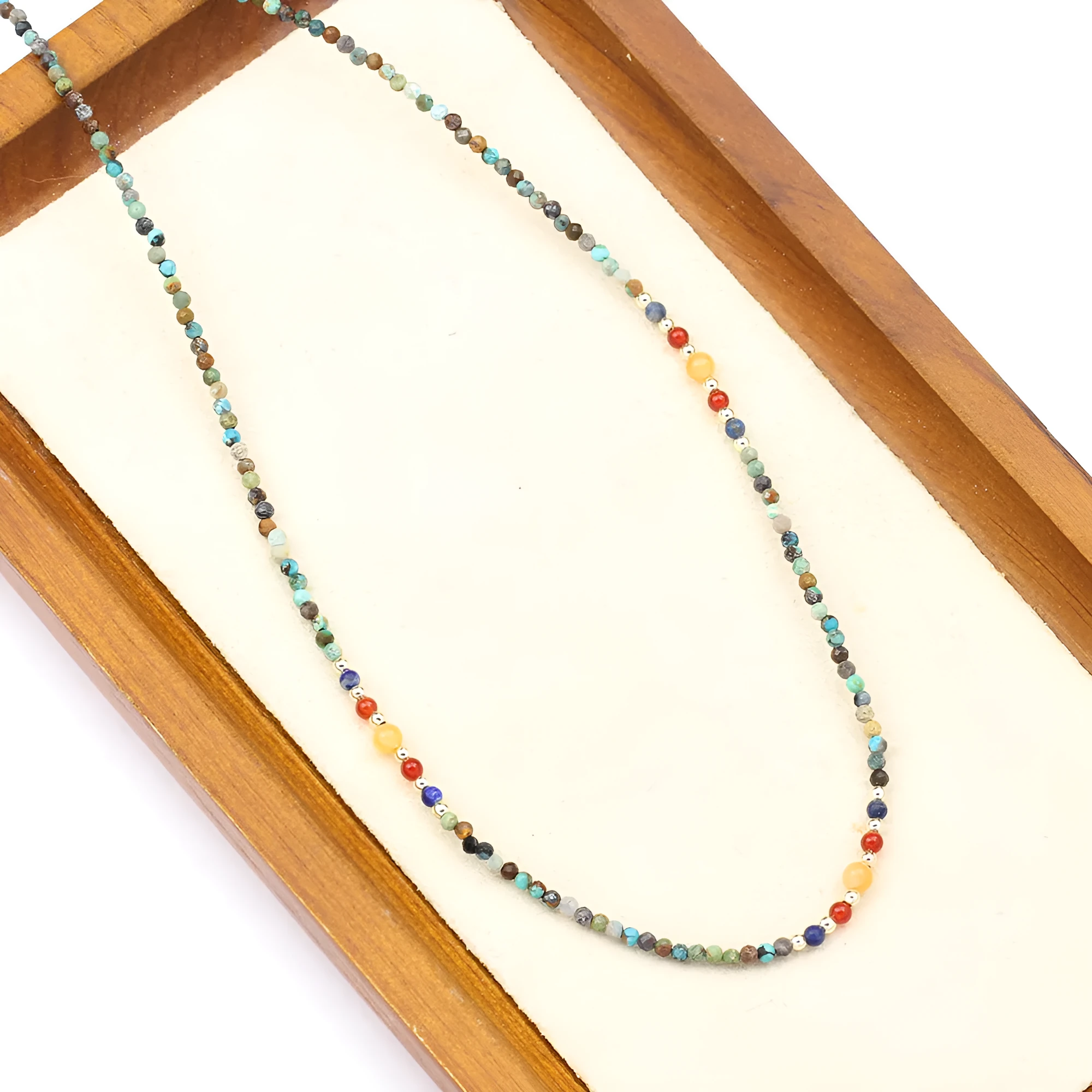 New cute broken silver necklace with natural pearl pendant and colourful beads on collarbone chain