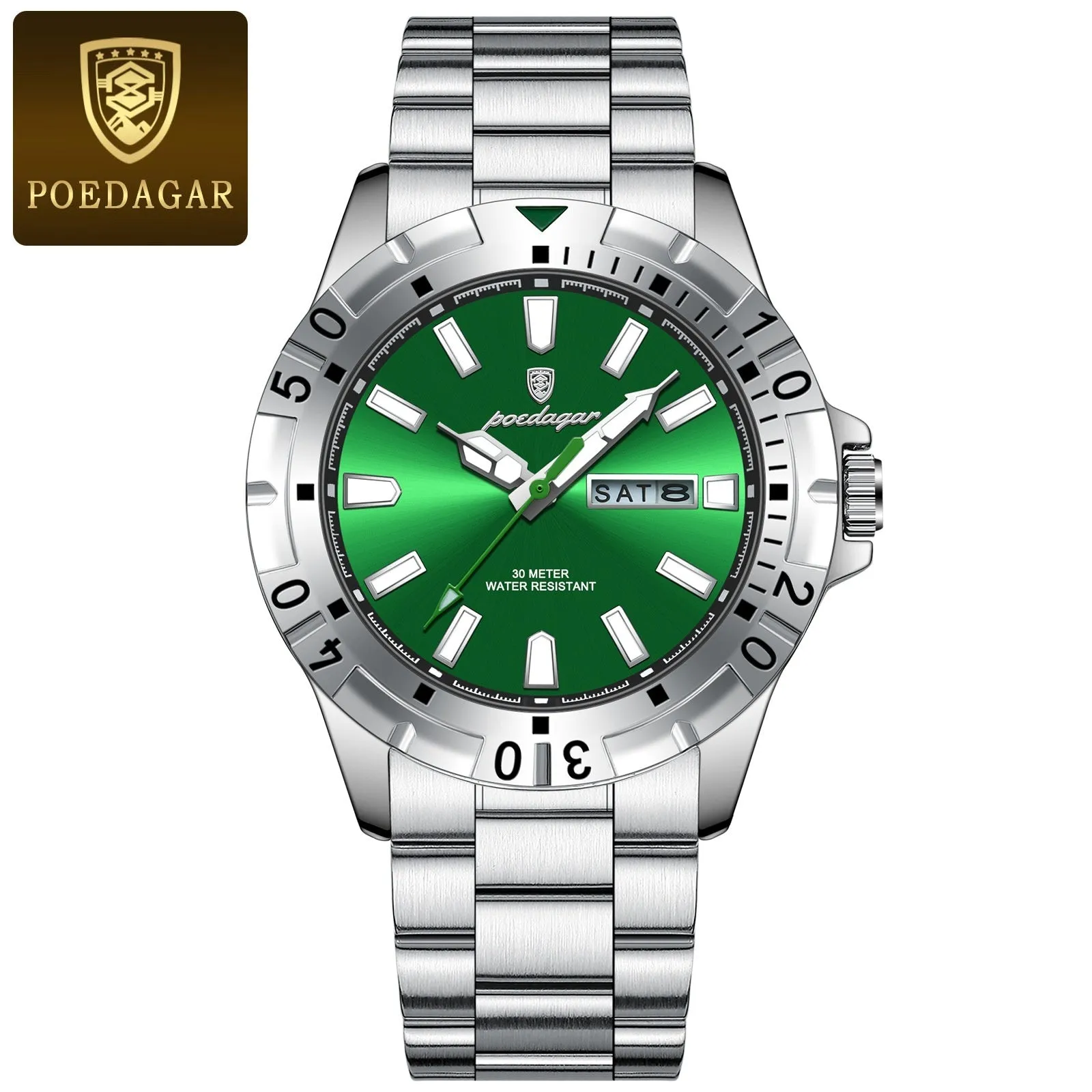 Swiss brand waterproof men's luminous watch with 6mm slim case, steel belt, silver tone dial, and luminous hands