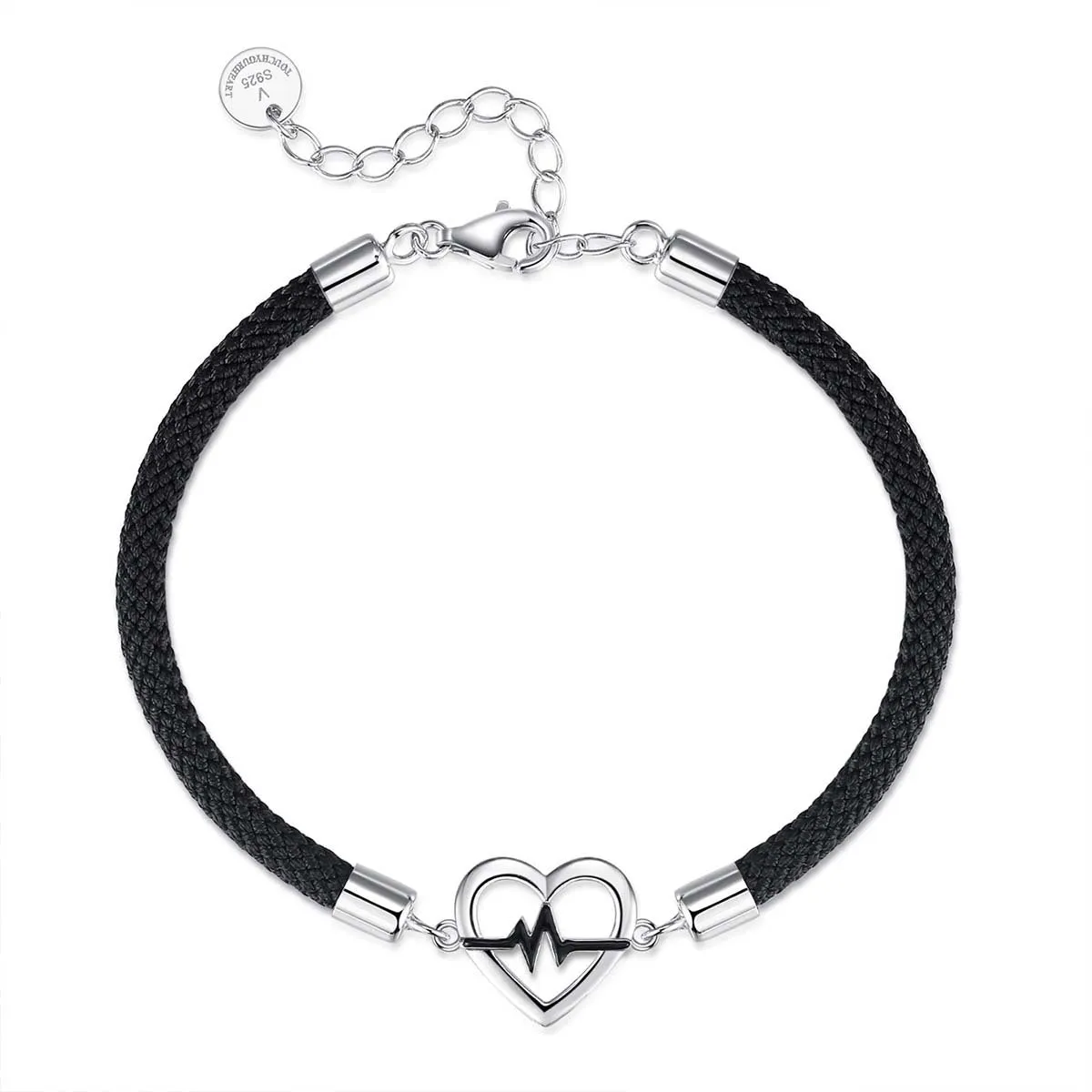 Bagley S925 silver heartbeat signal couple bracelet with heart shape pendant