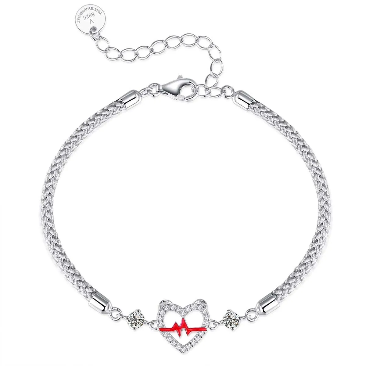 Bagley S925 silver heartbeat signal couple bracelet with heart shape pendant