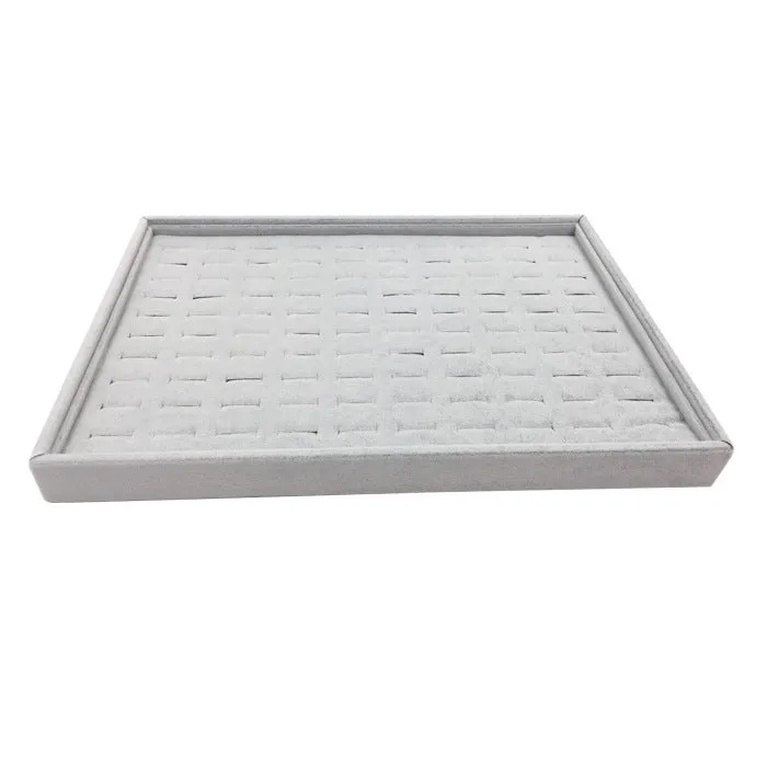 Wooden flannel ring display box with elastic band ring plate in grey for ring storage