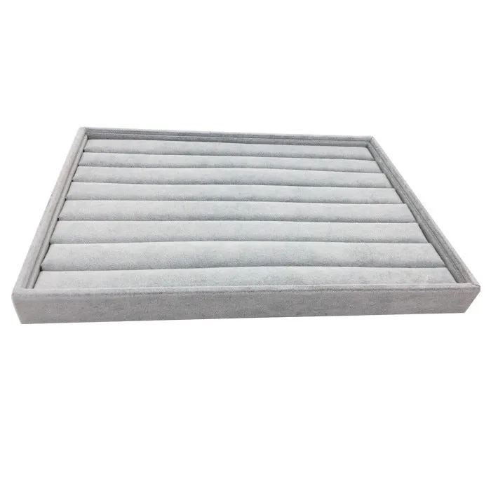 Wooden flannel ring display box with elastic band ring plate in grey for ring storage