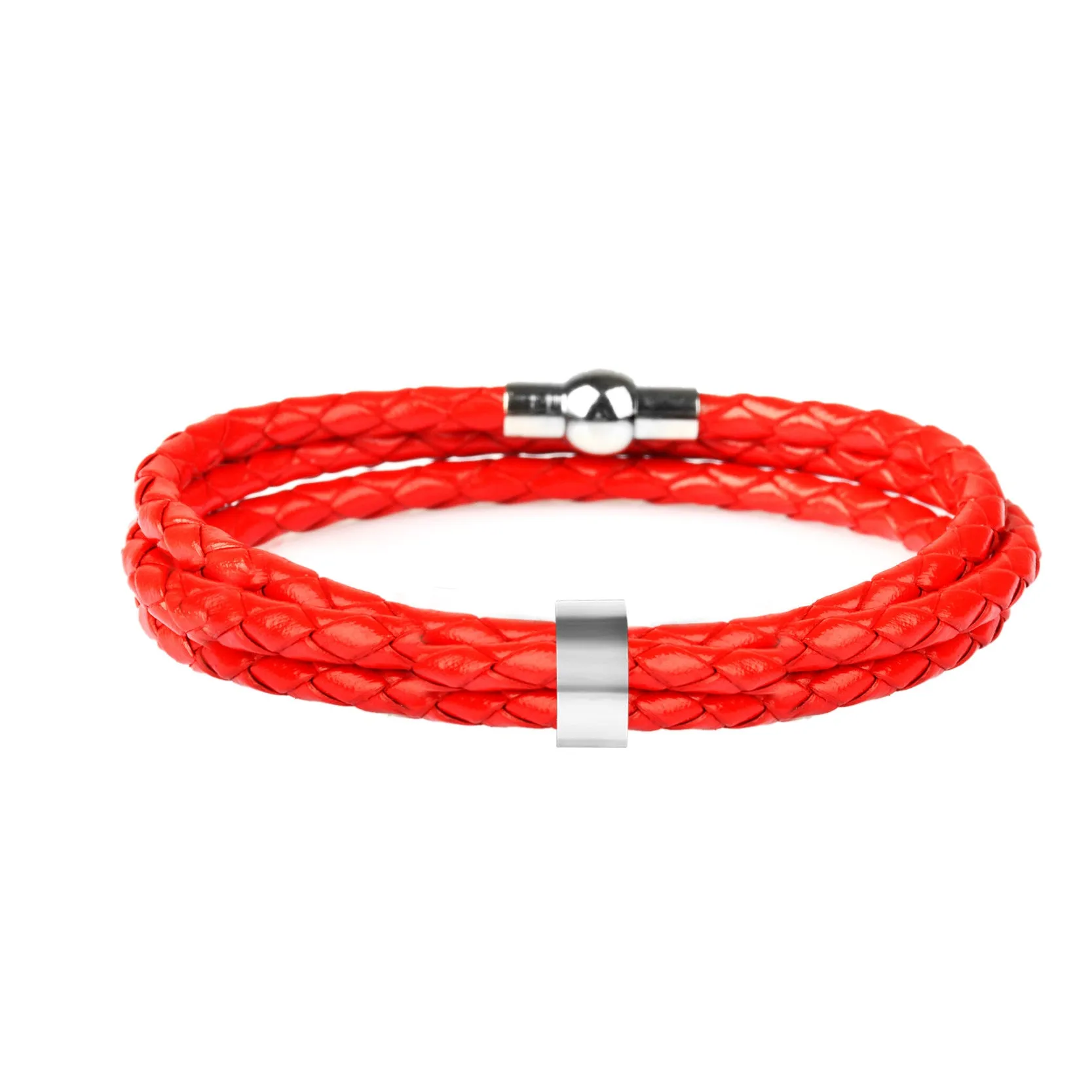 Black braided rope bracelet with stainless steel letter beads, 5mm height, 12mm diameter, 62cm length