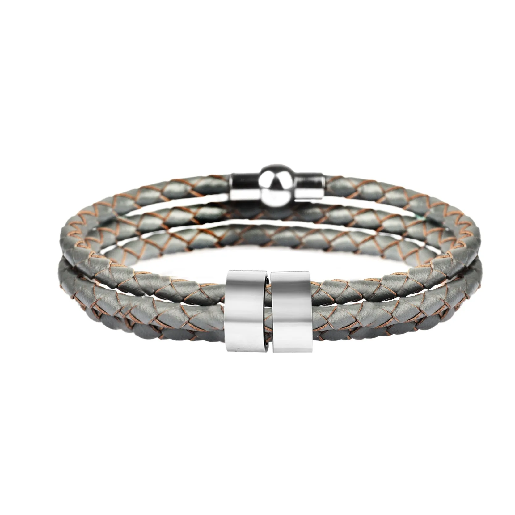 Black braided rope bracelet with stainless steel letter beads, 5mm height, 12mm diameter, 62cm length