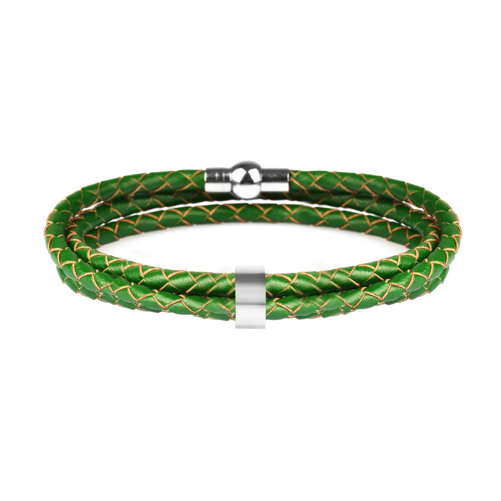 Black braided rope bracelet with stainless steel letter beads, 5mm height, 12mm diameter, 62cm length