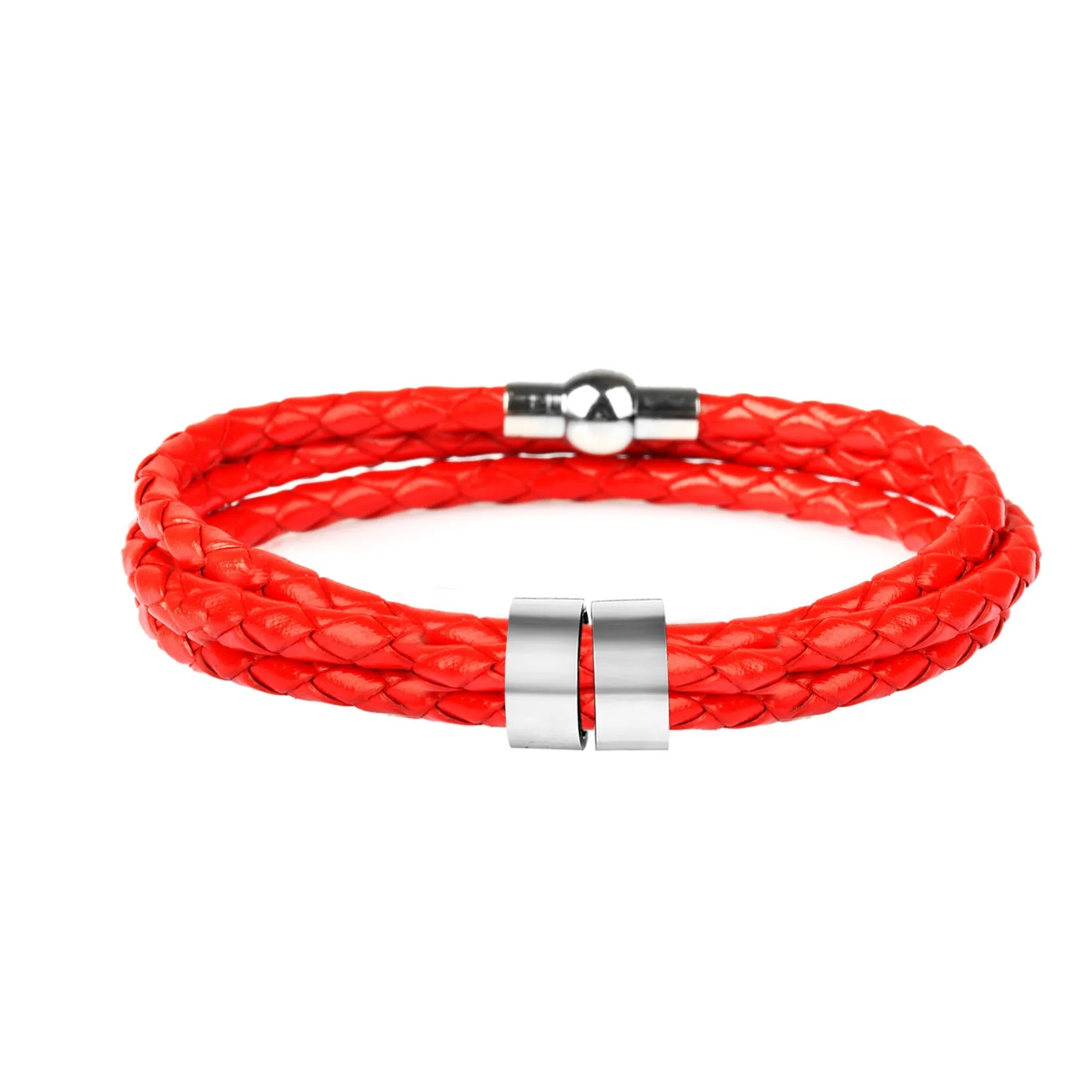 Black braided rope bracelet with stainless steel letter beads, 5mm height, 12mm diameter, 62cm length