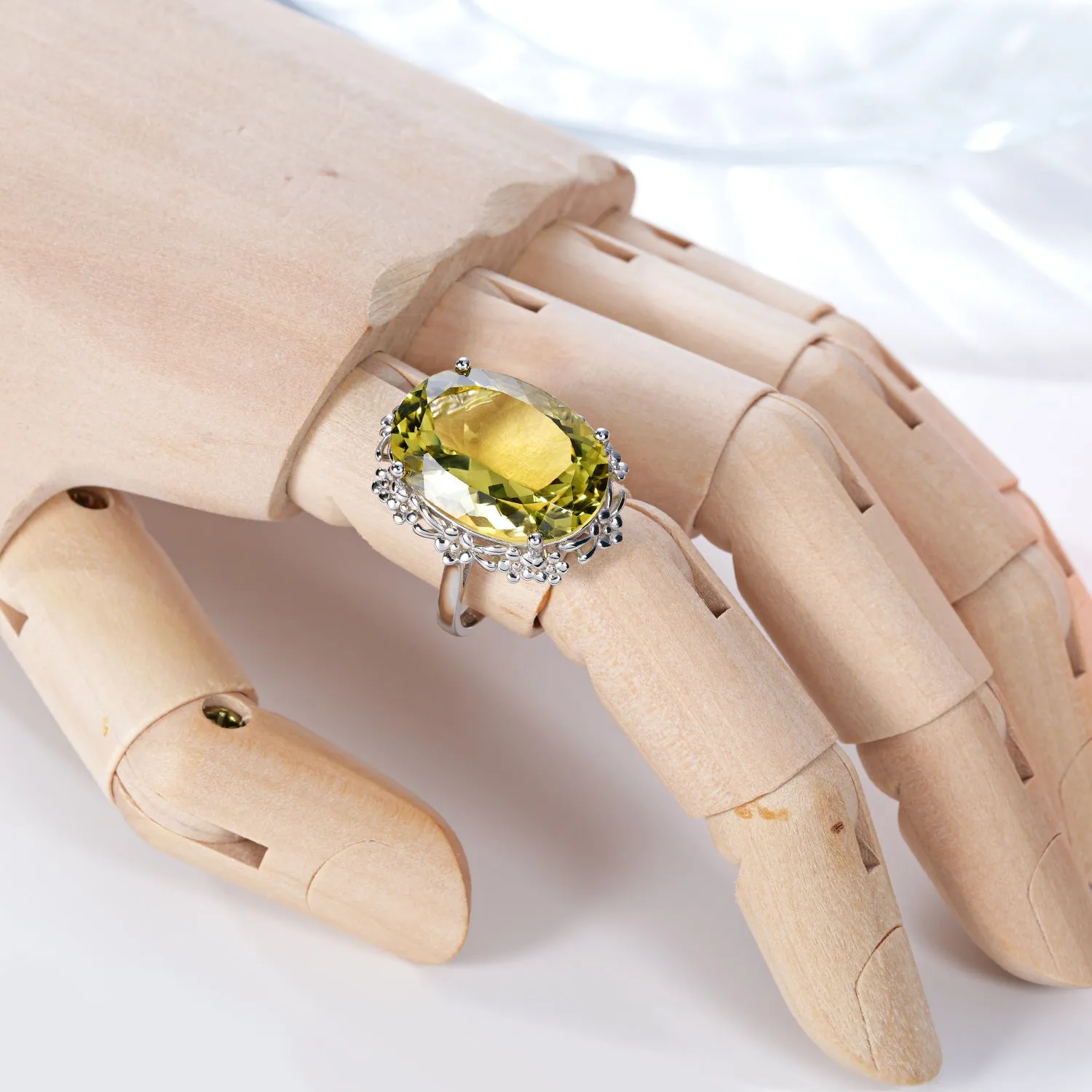 Natural lemon crystal ring S925 silver geometric design for women white colour size No.7