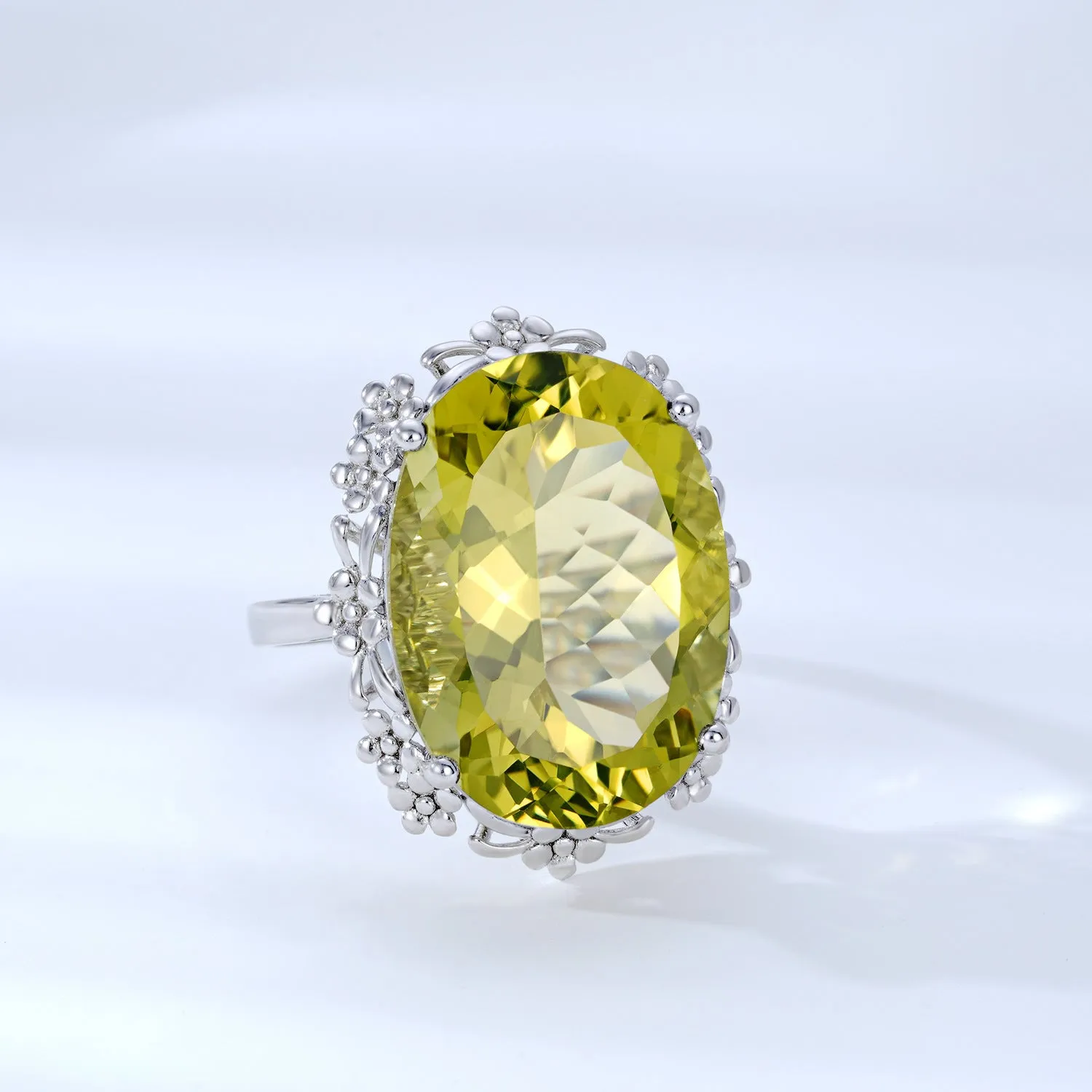 Natural lemon crystal ring S925 silver geometric design for women white colour size No.7