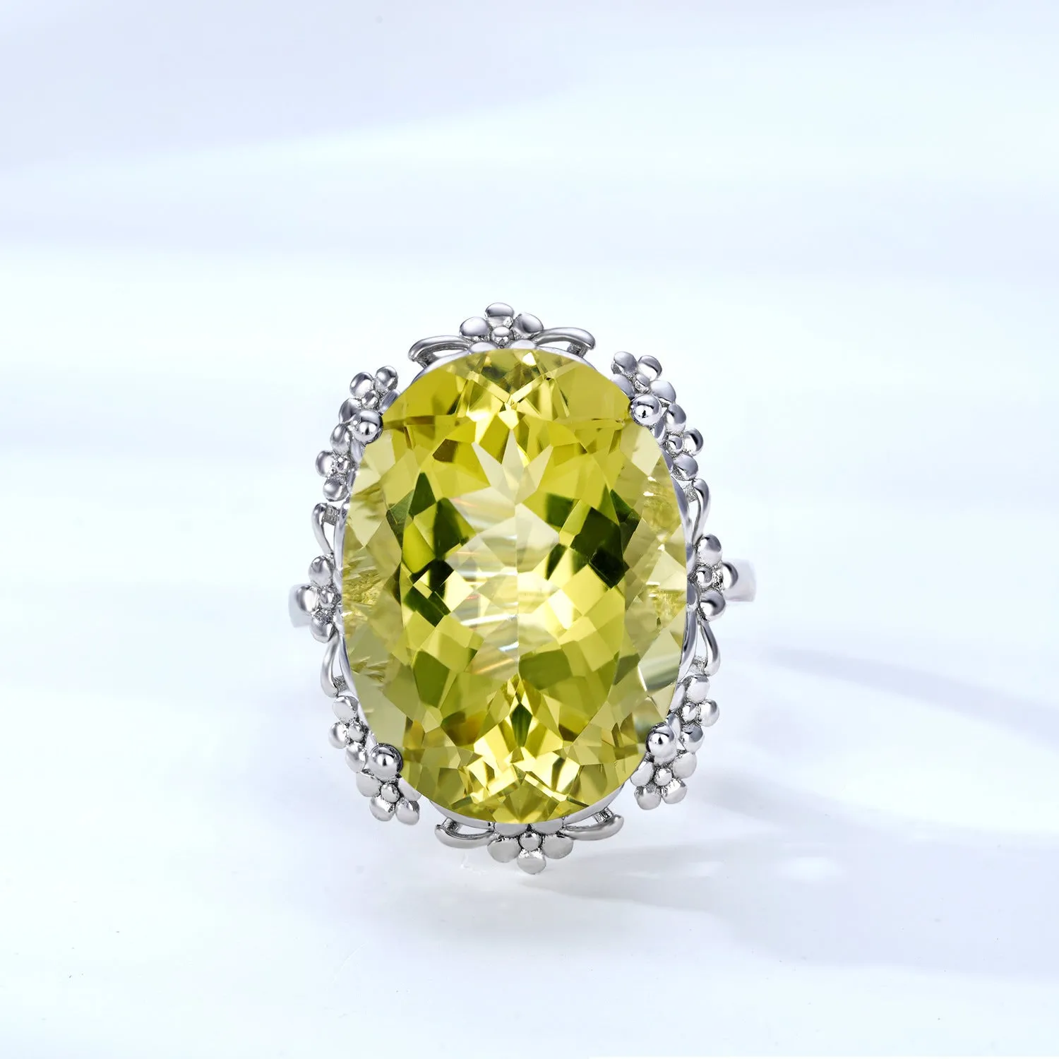 Natural lemon crystal ring S925 silver geometric design for women white colour size No.7
