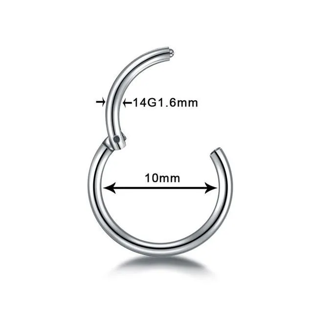 G23 titanium segment hinged ring nose clicker piercing in silver, gold, black, rose gold, rainbow colours