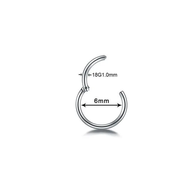 G23 titanium segment hinged ring nose clicker piercing in silver, gold, black, rose gold, rainbow colours