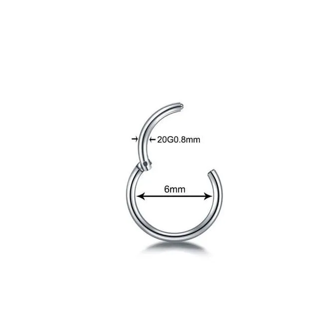 G23 titanium segment hinged ring nose clicker piercing in silver, gold, black, rose gold, rainbow colours