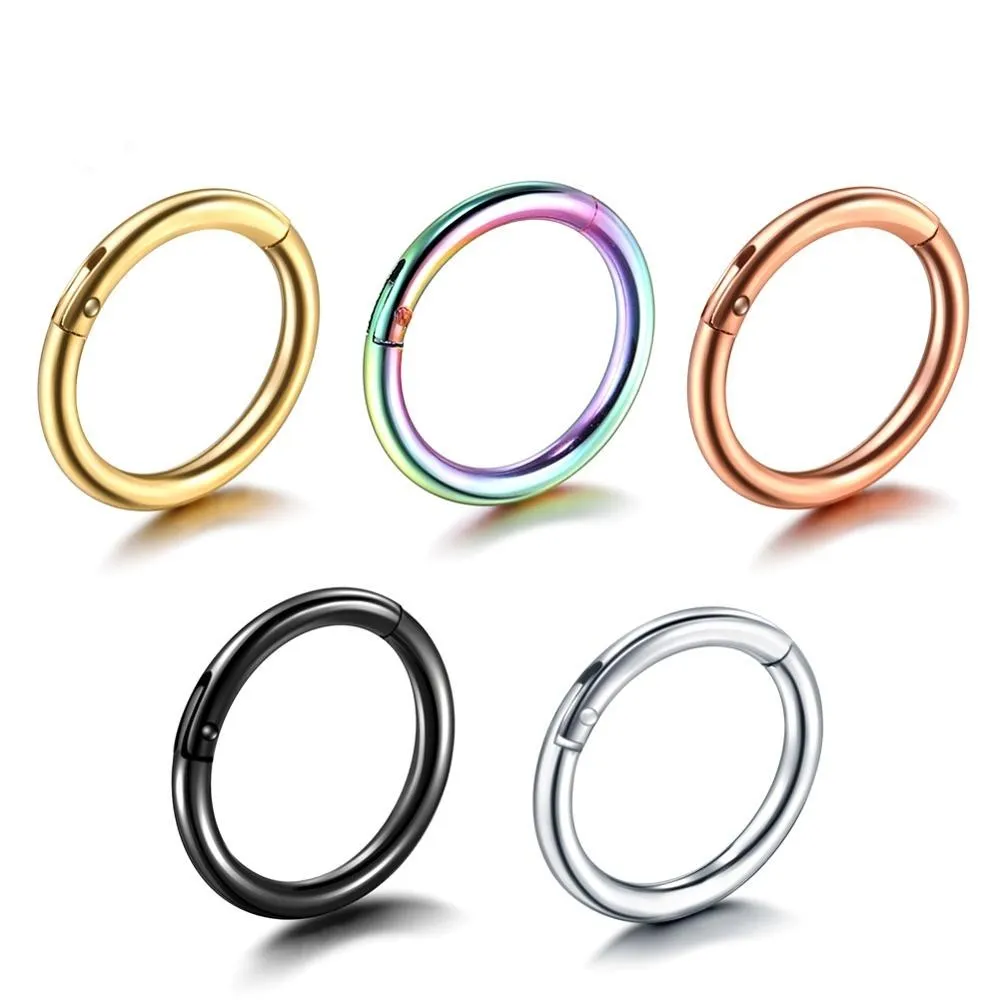 G23 titanium segment hinged ring nose clicker piercing in silver, gold, black, rose gold, rainbow colours