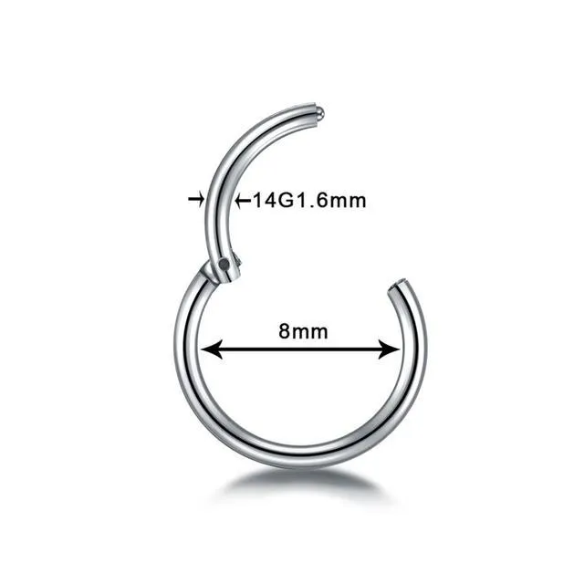 G23 titanium segment hinged ring nose clicker piercing in silver, gold, black, rose gold, rainbow colours