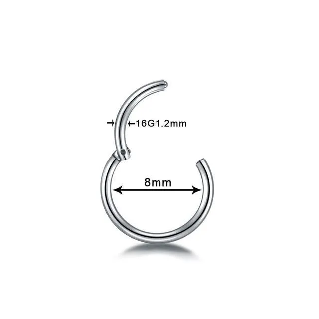 G23 titanium segment hinged ring nose clicker piercing in silver, gold, black, rose gold, rainbow colours