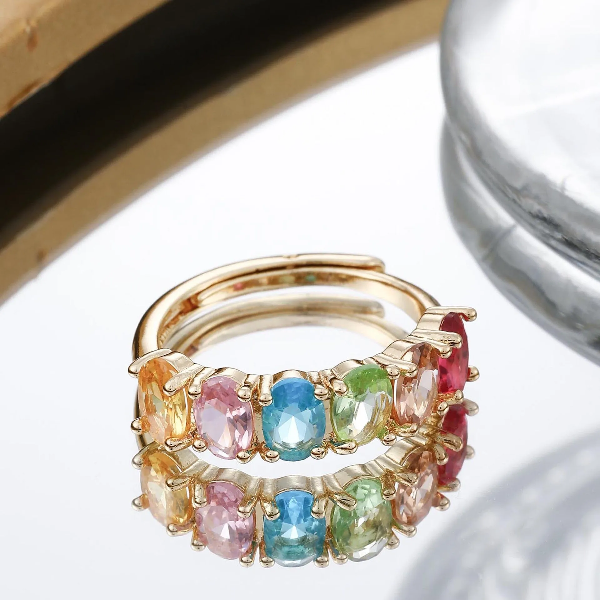 Gold adjustable zircon ring for women with electroplated finish and European retro styling