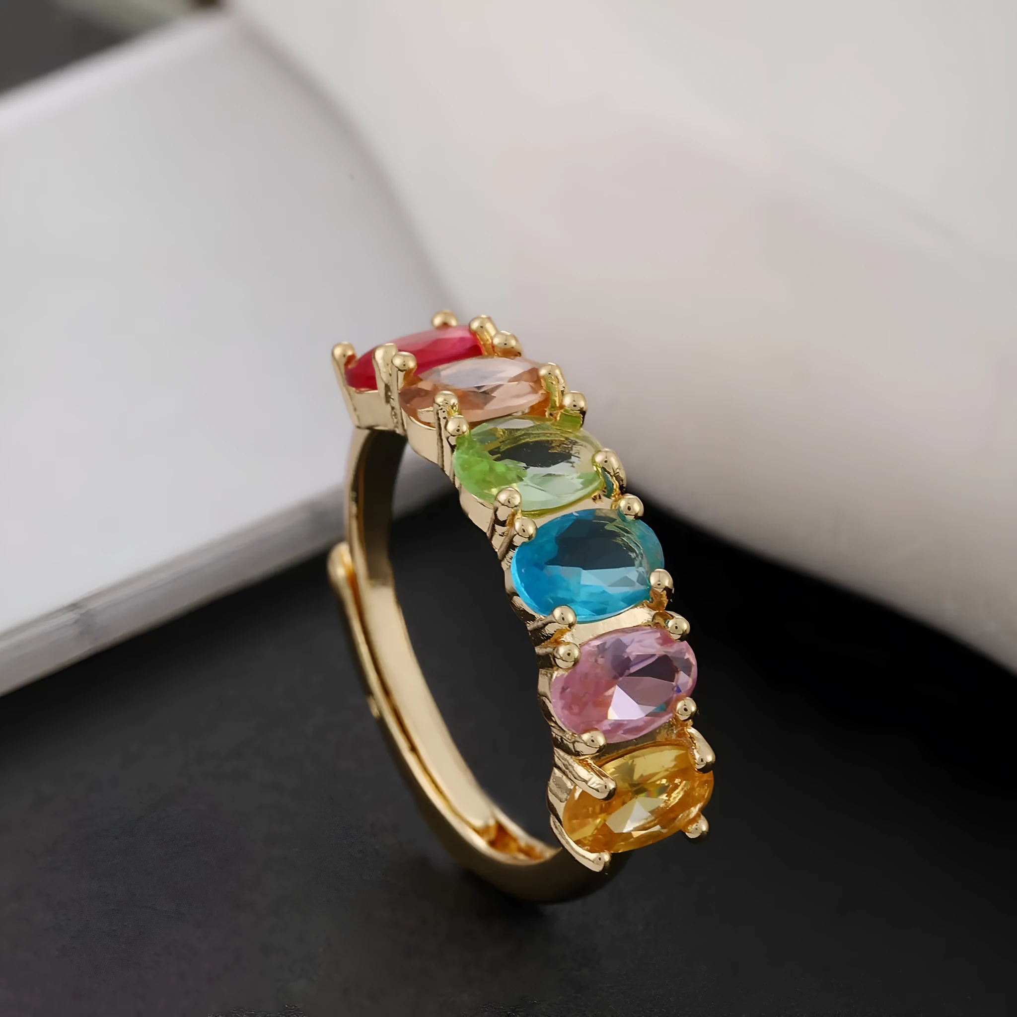 Gold adjustable zircon ring for women with electroplated finish and European retro styling