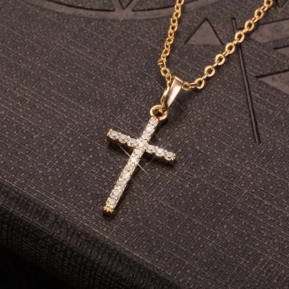 Simple retro cross pendant alloy hip hop necklace in gold and silver colours