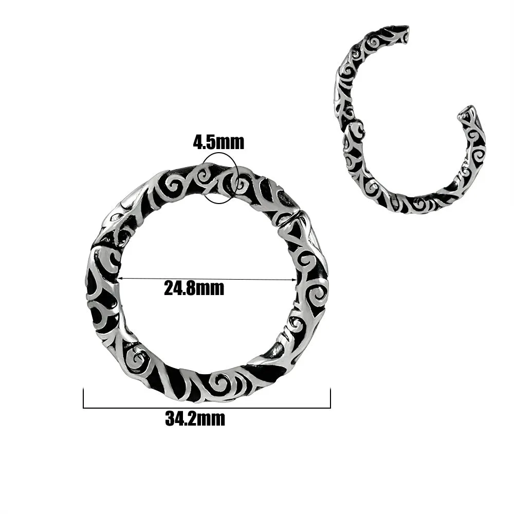 Stainless steel totem pattern earrings with geometric design and electroplated finish
