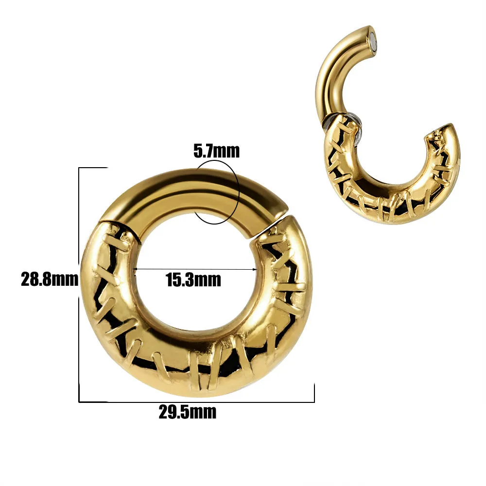 Stainless steel totem pattern earrings with geometric design and electroplated finish