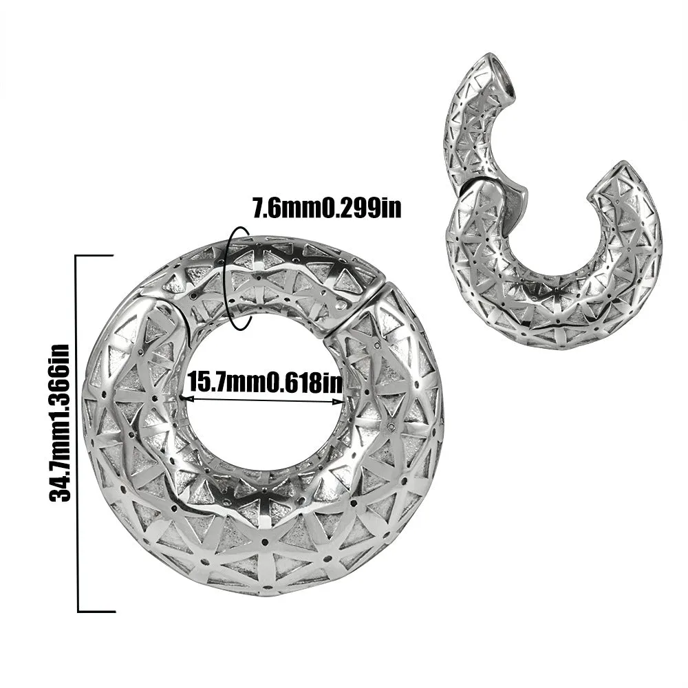Stainless steel totem pattern earrings with geometric design and electroplated finish