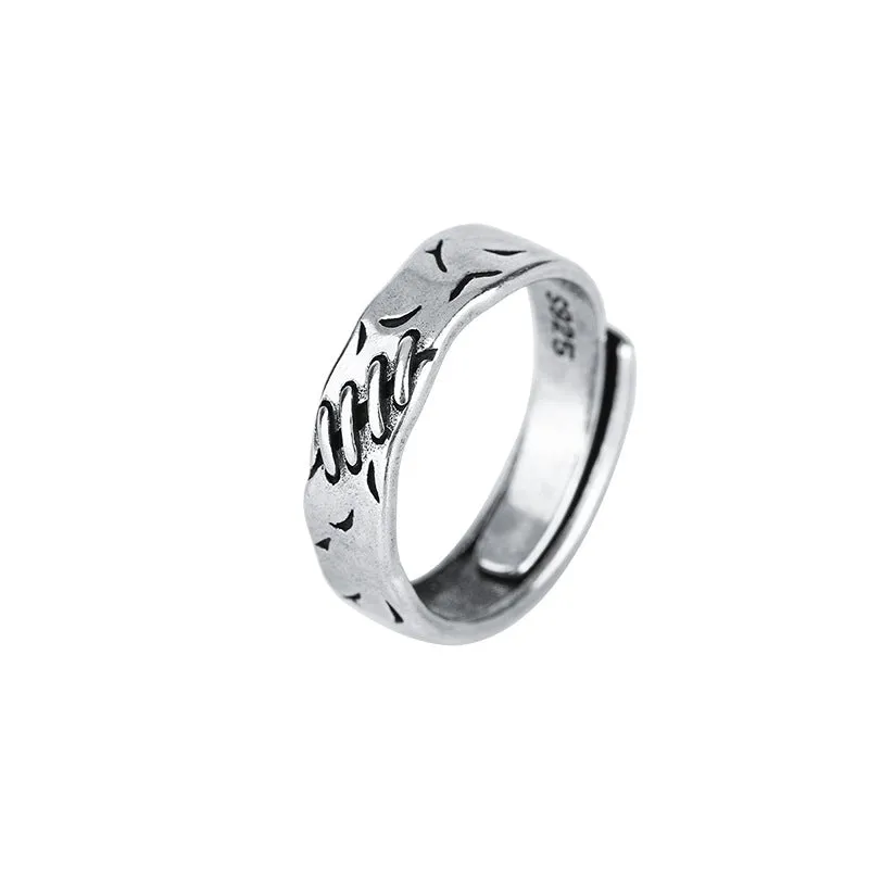 Black geometric copper ring with adjustable opening for women's fashion jewellery