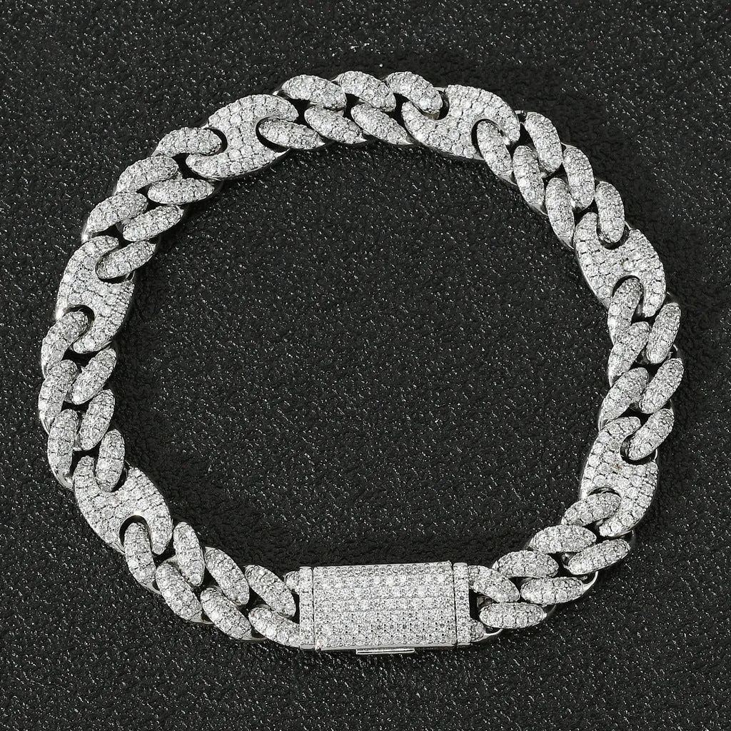 Gold copper Cuban chain bracelet with micro inlaid zircon on a surface