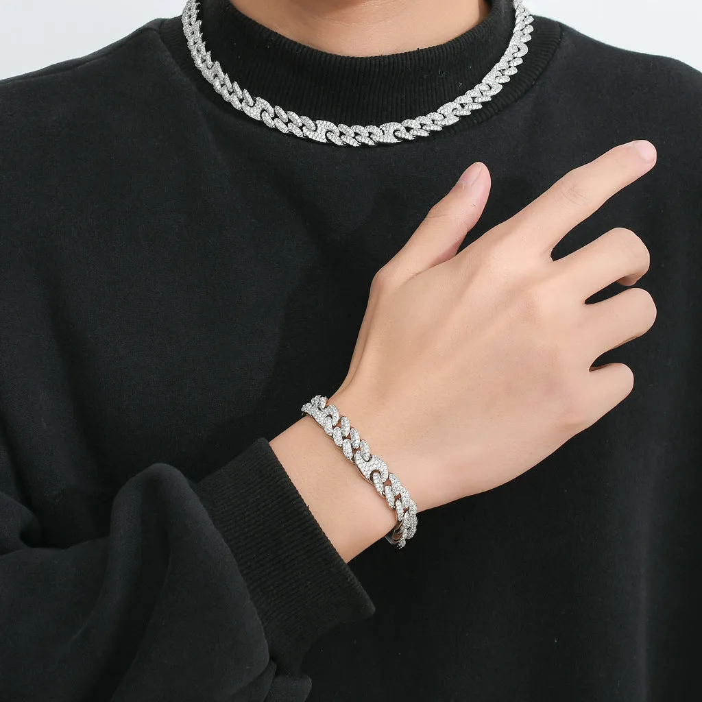 Gold copper Cuban chain bracelet with micro inlaid zircon on a surface