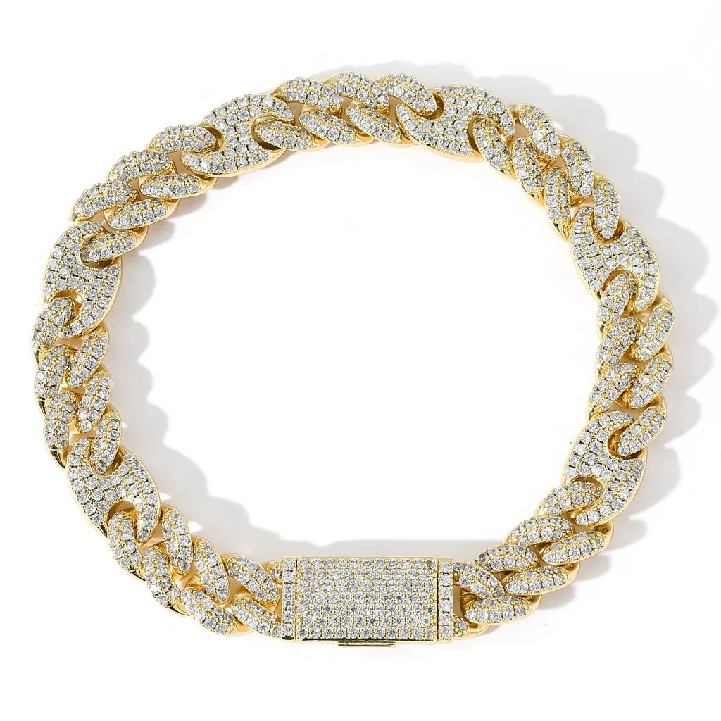 Gold copper Cuban chain bracelet with micro inlaid zircon on a surface
