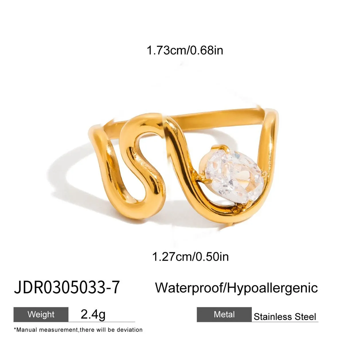 Men's geometric titanium steel zircon ring on a hand, showing no-fading stainless steel construction.