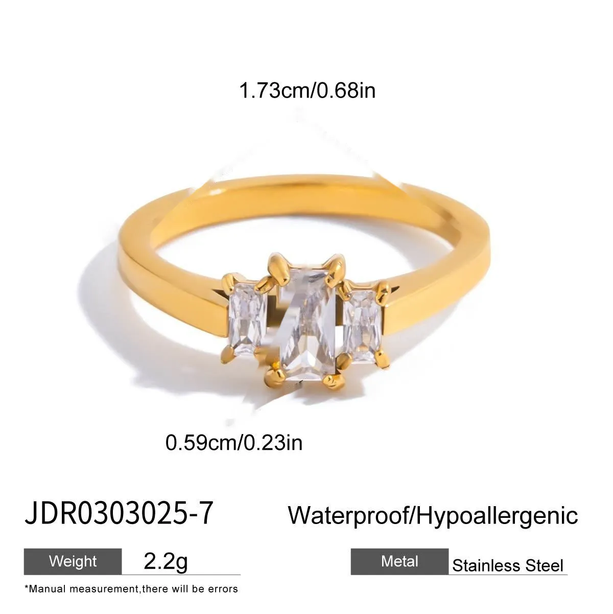 Men's geometric titanium steel zircon ring on a hand, showing no-fading stainless steel construction.
