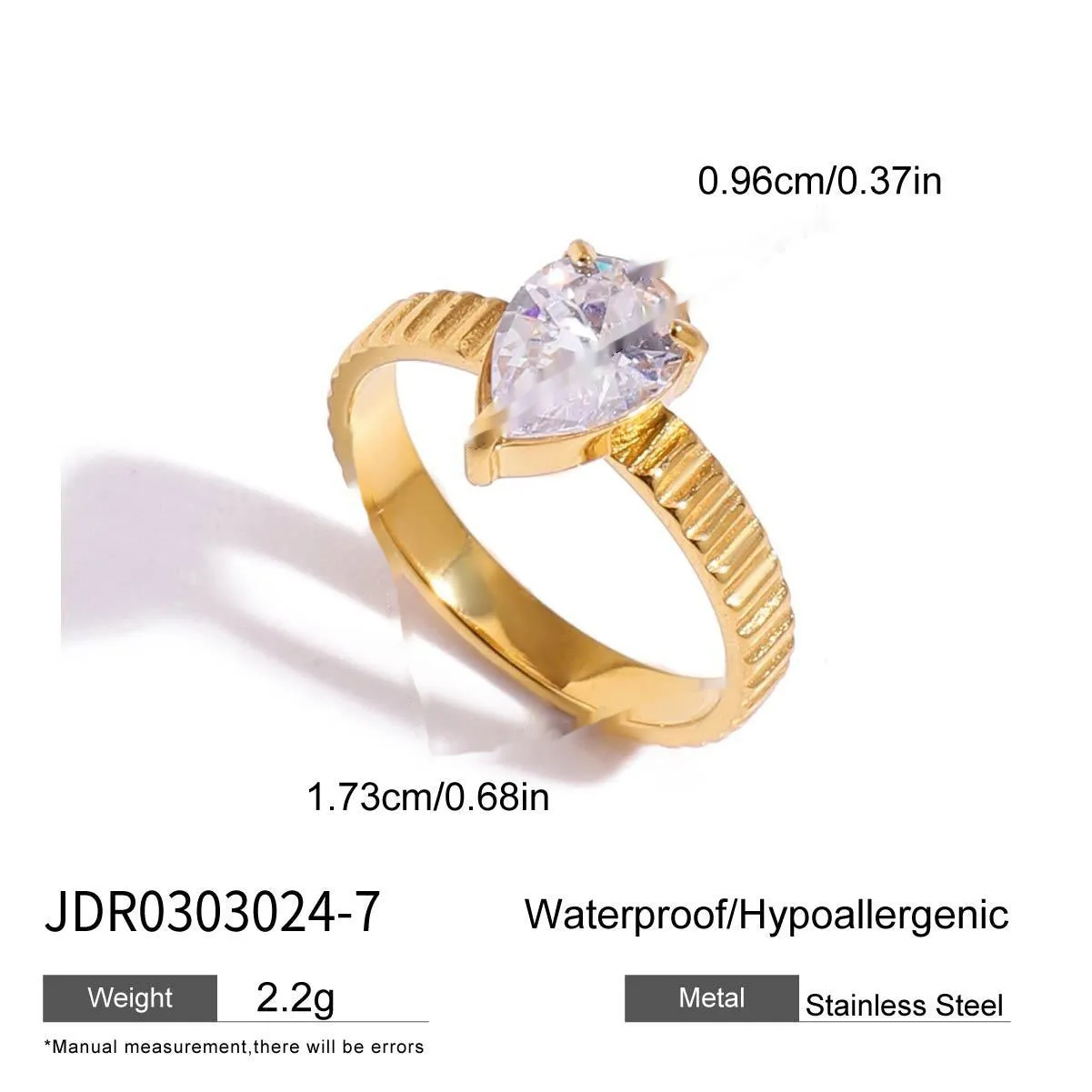 Men's geometric titanium steel zircon ring on a hand, showing no-fading stainless steel construction.