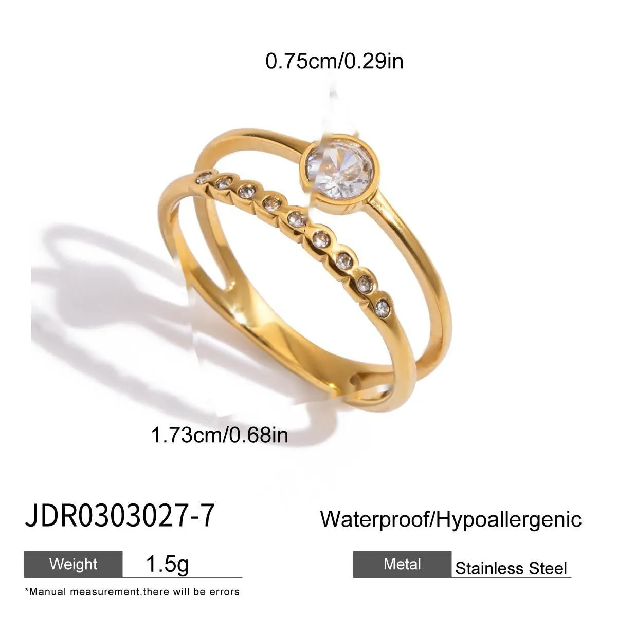 Men's geometric titanium steel zircon ring on a hand, showing no-fading stainless steel construction.