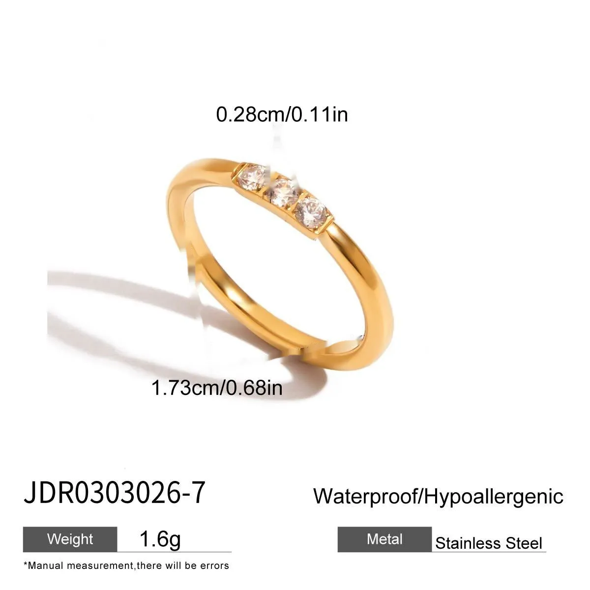 Men's geometric titanium steel zircon ring on a hand, showing no-fading stainless steel construction.