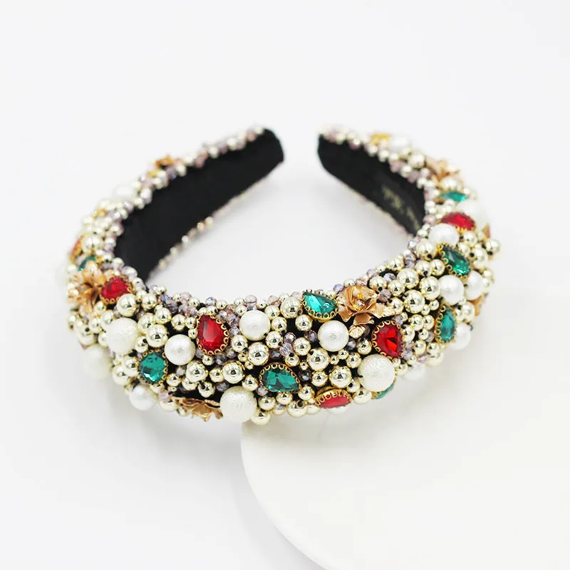Gold-plated baroque headband with plaid pattern and bow detail, women's fashion hair accessory in gold and colour options