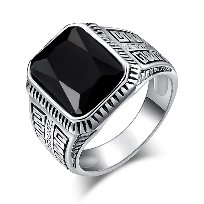 Alloy geometric ring with electroplated finish and artificial gem inlay in ancient silver colour, size 8