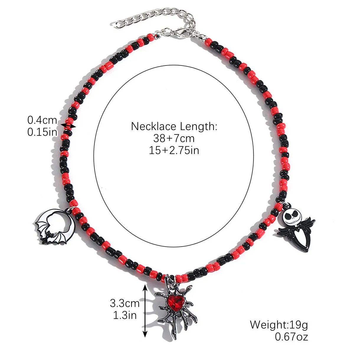 Halloween necklace with bat ghost skull pumpkin spider pendant, zinc alloy electroplated bamboo chain, multiple colour options