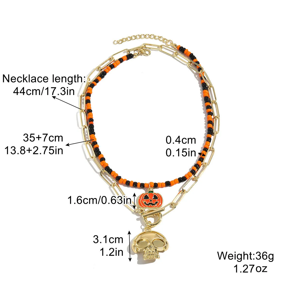 Halloween necklace with bat ghost skull pumpkin spider pendant, zinc alloy electroplated bamboo chain, multiple colour options