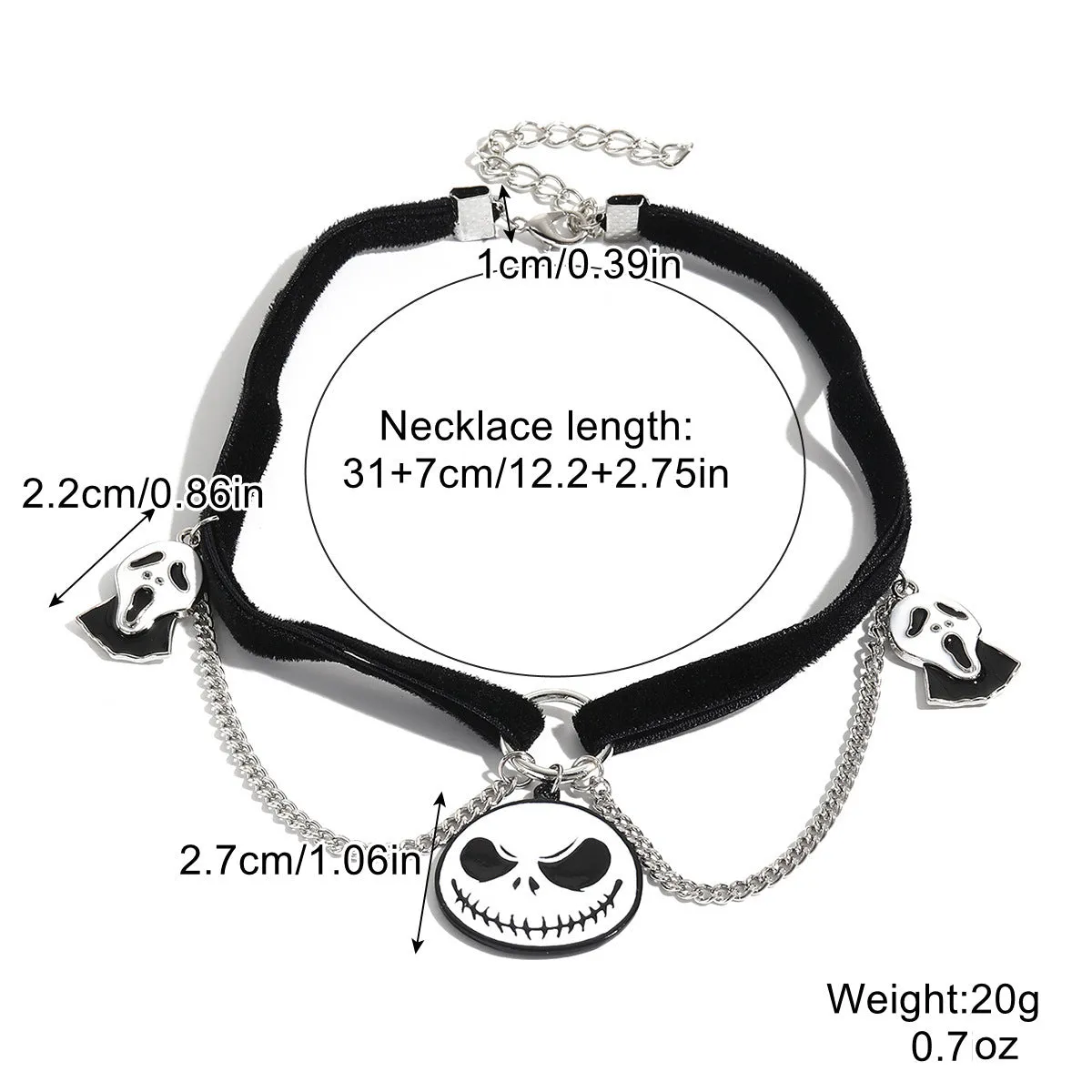 Halloween necklace with bat ghost skull pumpkin spider pendant, zinc alloy electroplated bamboo chain, multiple colour options