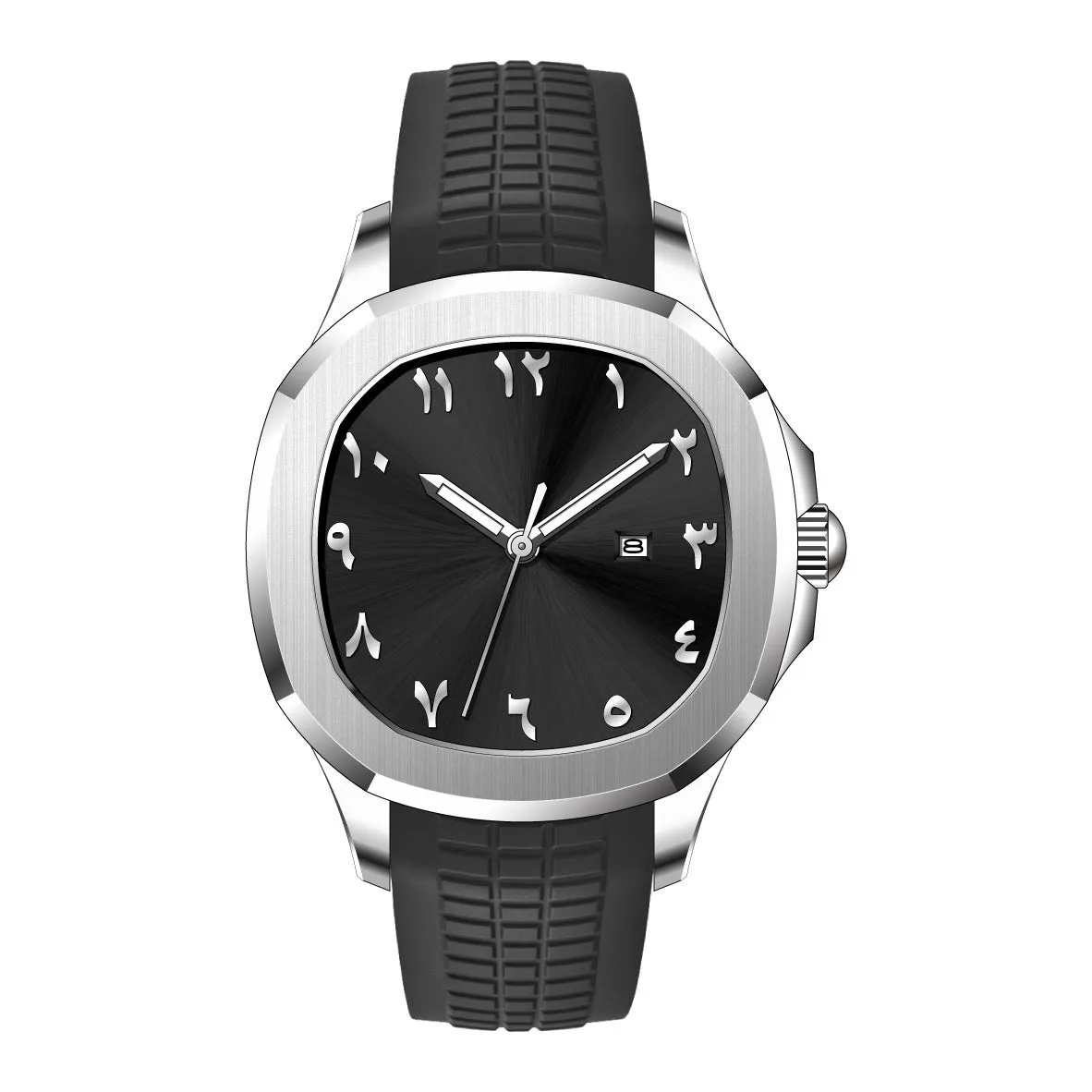 Classic Grenade silicone band quartz watch, grey strap with silver case, sporty style, 10mm thin
