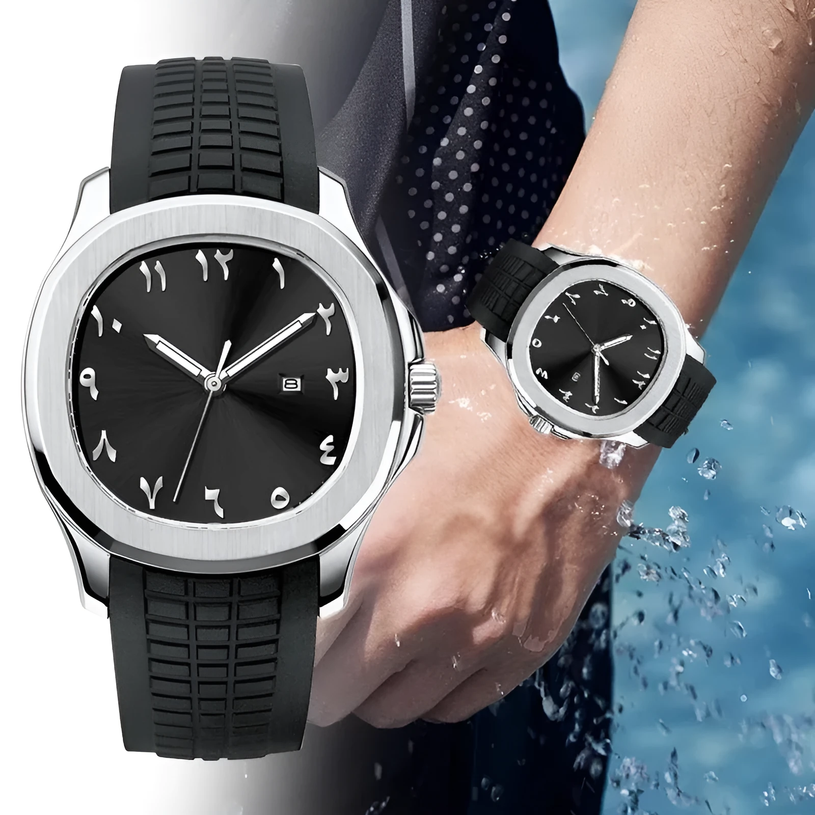 Classic Grenade silicone band quartz watch, grey strap with silver case, sporty style, 10mm thin