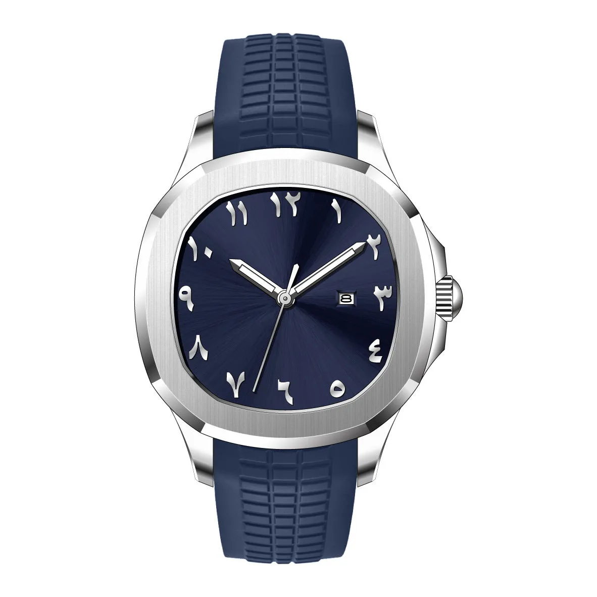 Classic Grenade silicone band quartz watch, grey strap with silver case, sporty style, 10mm thin