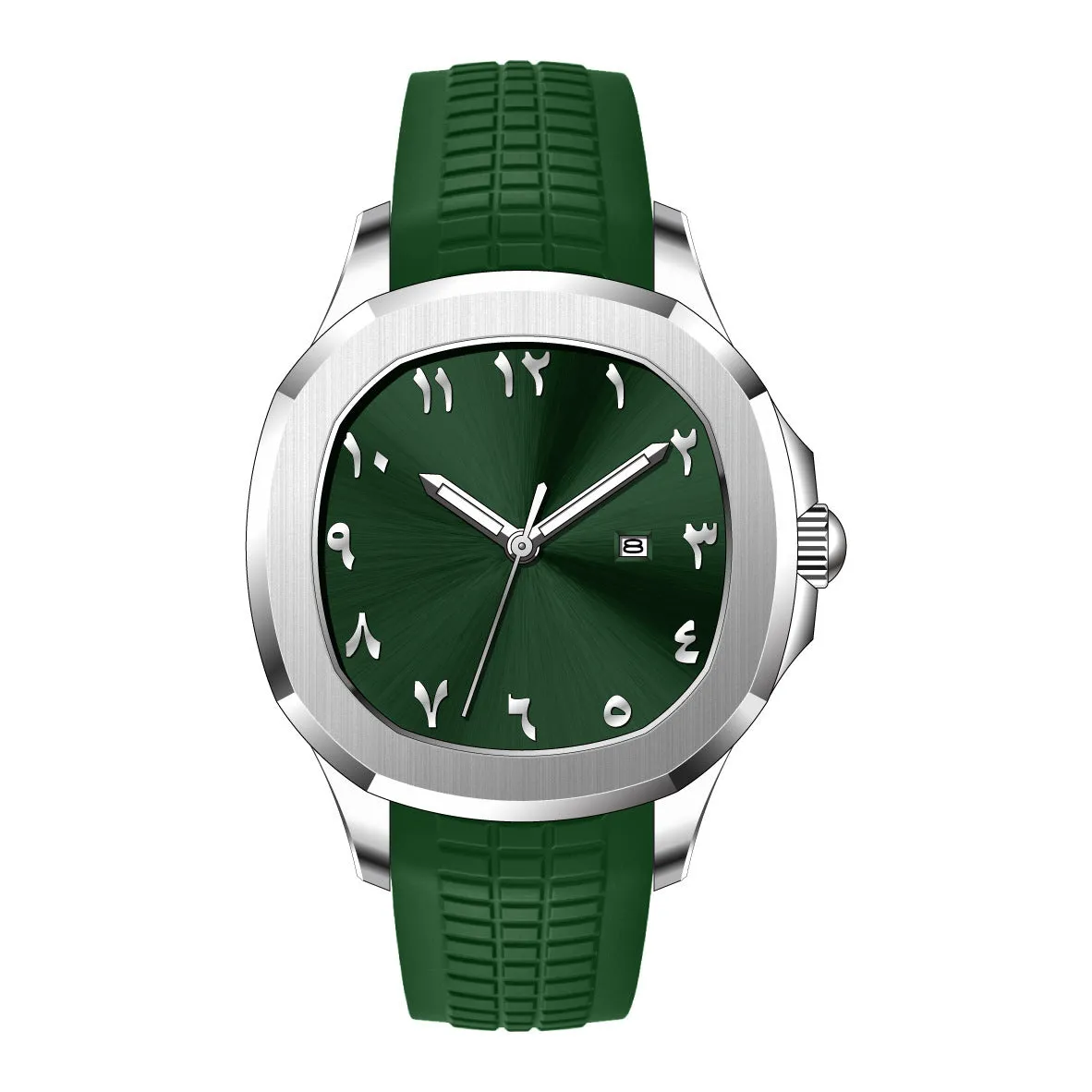 Classic Grenade silicone band quartz watch, grey strap with silver case, sporty style, 10mm thin