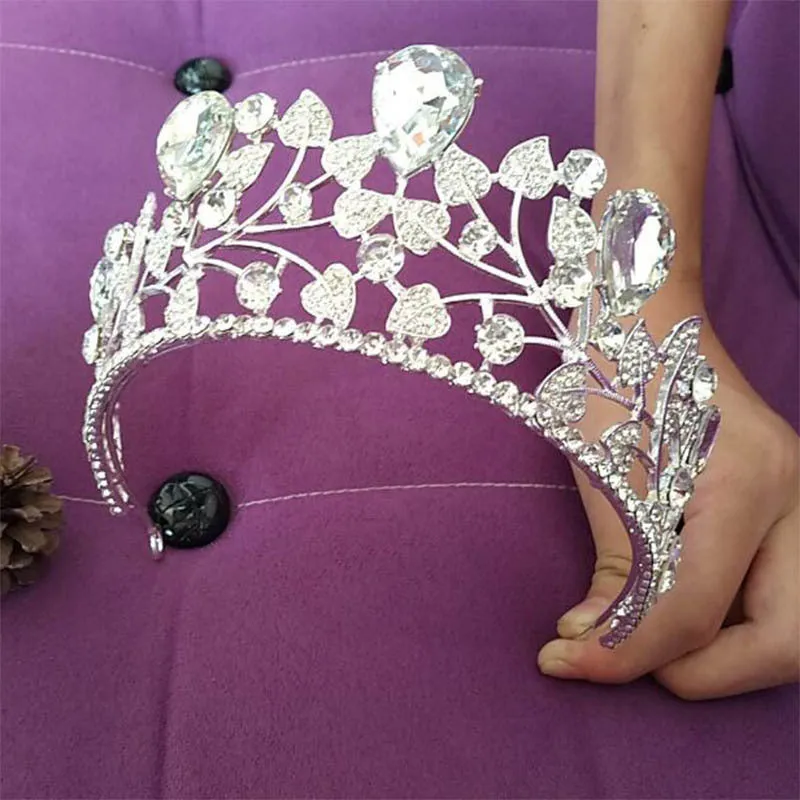 18K gold electroplated metal crown with rhinestone crystals on white background, six colour options for wedding hair accessory