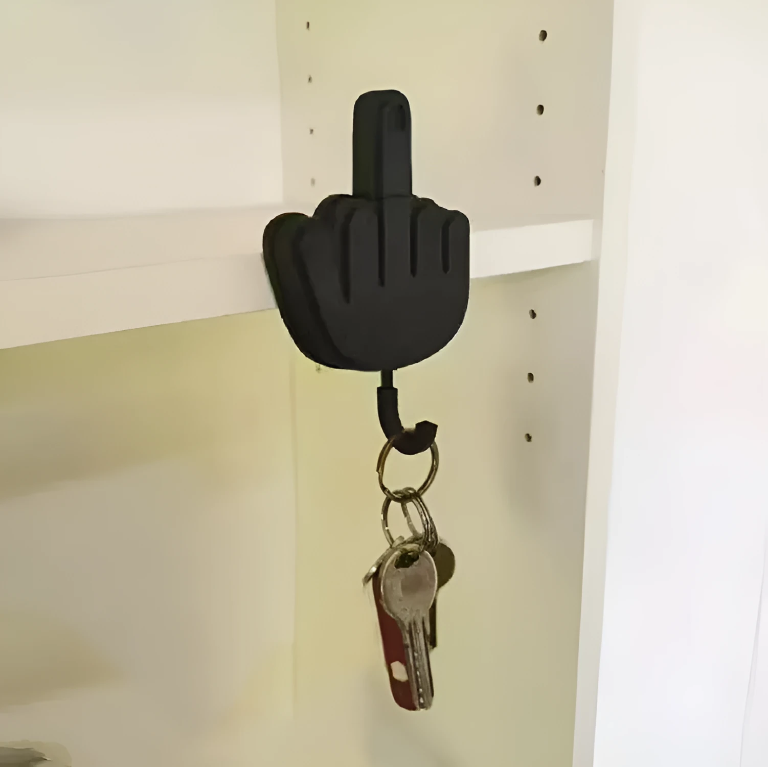 Wooden middle finger desk key hook with single hook design and 2kg capacity in modern minimalist style